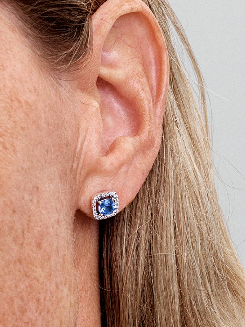 Sparkling Square Blue Halo Stud Earrings Sterling silver