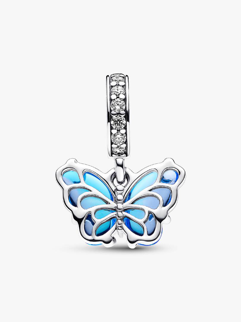 Blue Murano Glass Butterfly Dangle Charm Sterling silver