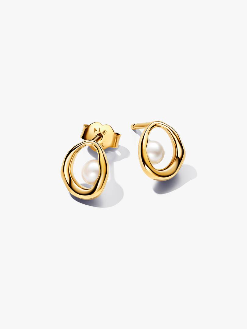 Organically Shaped Oval & Treated Freshwater Cultured Pearl Stud Earrings 14k gold plating