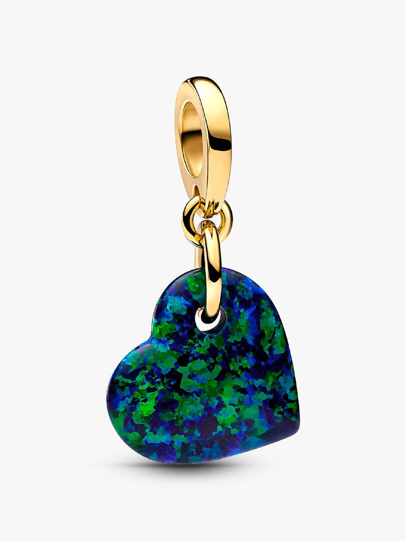 FINAL SALE - Opalescent Green Heart Dangle Charm 14k gold plating