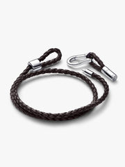 Pandora Moments Brown Braided Double Leather Bracelet Sterling silver