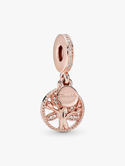 Sparkling Family Tree Dangle Charm 14k rose gold plating