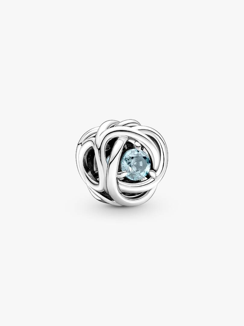 March Sea Aqua Blue Eternity Circle Charm Sterling silver