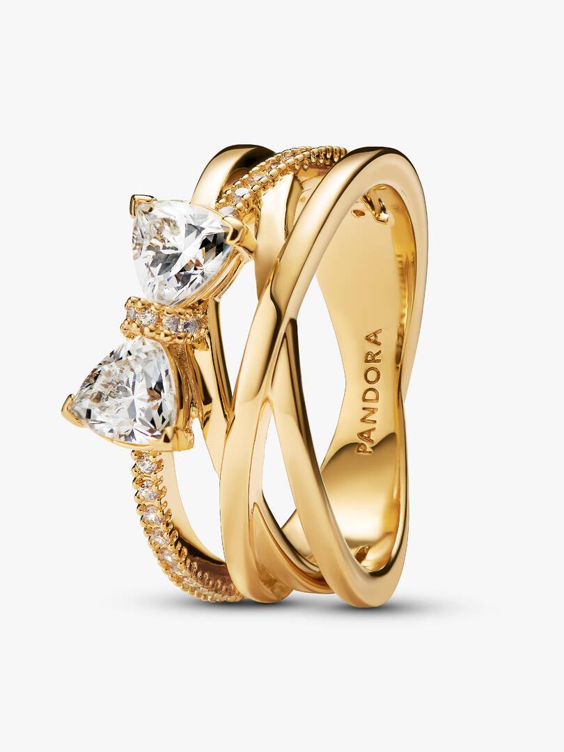 Sparkling Bow & Crossover Band Ring 14k gold plating