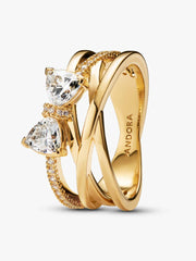 Sparkling Bow & Crossover Band Ring 14k gold plating