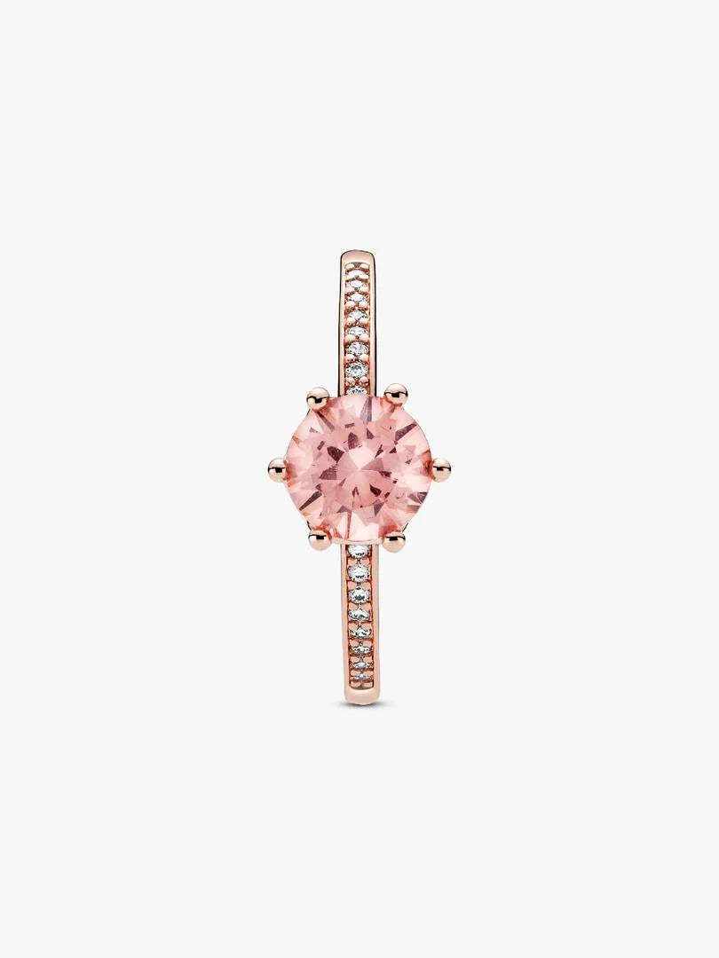 Pink Sparkling Crown Solitaire Ring 14k rose gold plating