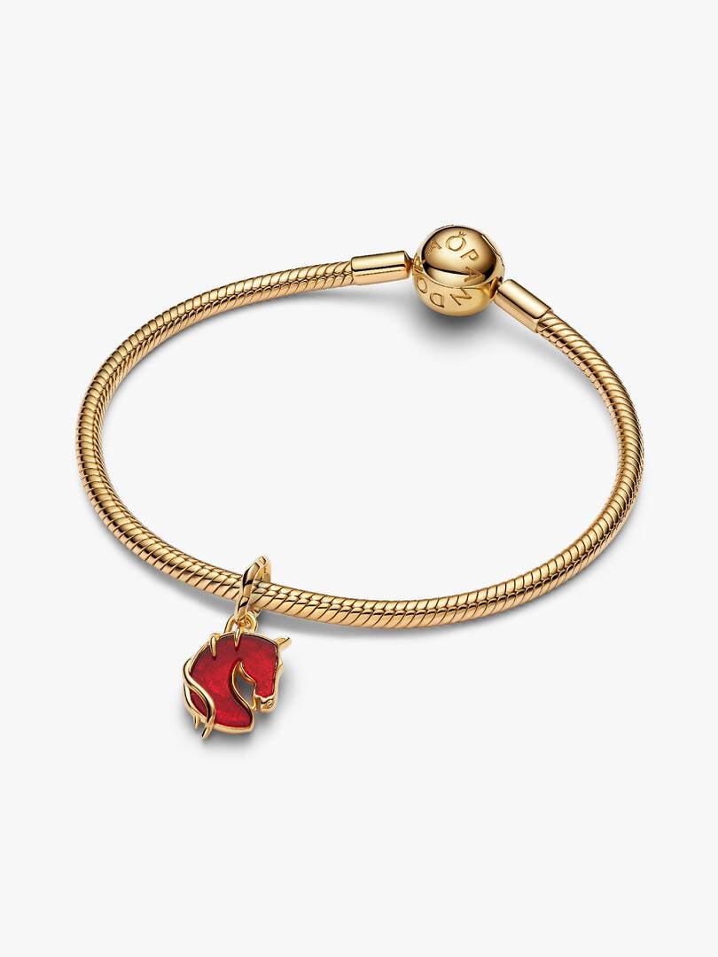 Red Fire Horse Murano Glass Dangle Charm 14k gold plating