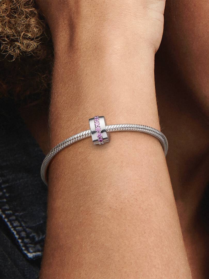Pink Sparkling Row Clip Charm Sterling silver