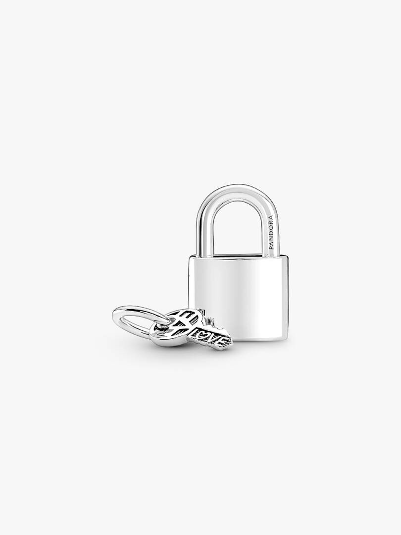 Padlock and Key Dangle Charm Sterling silver
