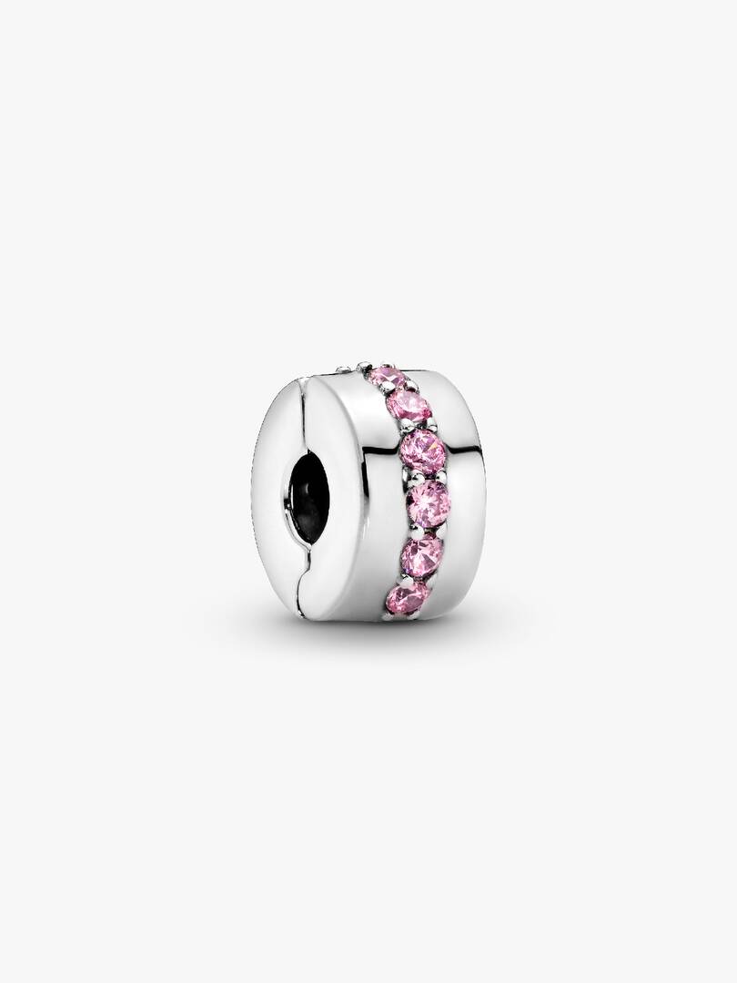 Pink Sparkling Row Clip Charm Sterling silver