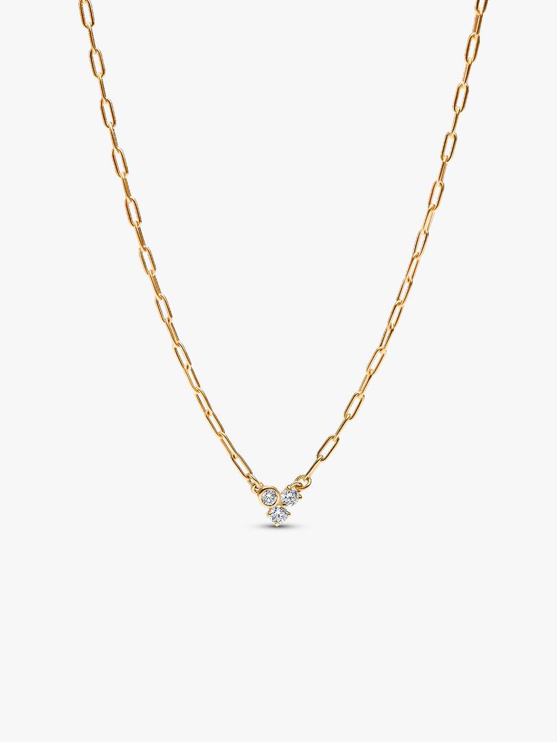 Pandora Era Lab-Grown Diamond Cluster Paperclip Chain Necklace 0.10 ct TW, 14k gold