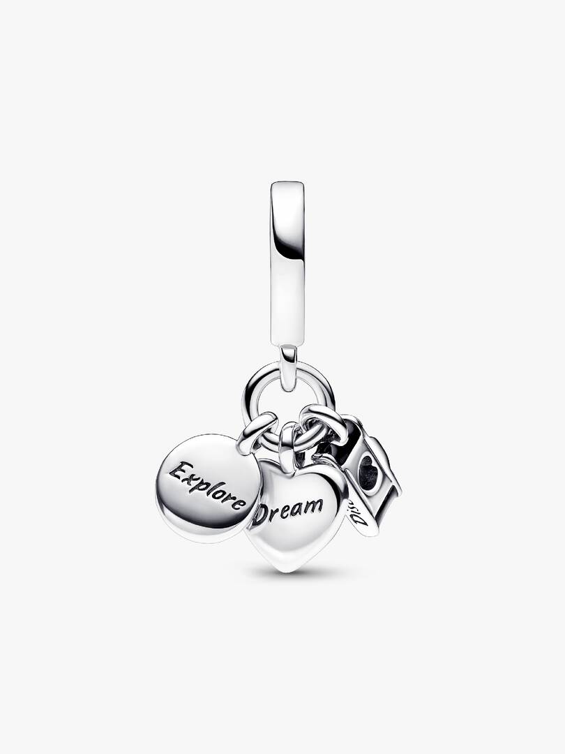 Camera, Heart & Compass Triple Dangle Charm Sterling silver