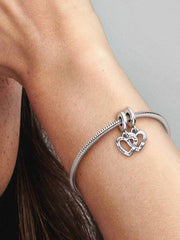 Linked Sister Hearts Split Dangle Charm Sterling silver