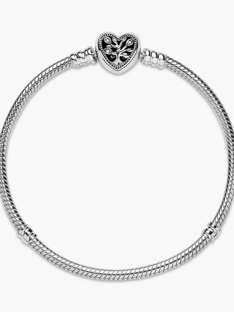 Pandora Moments Family Tree Heart Clasp Snake Chain Bracelet Sterling silver