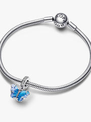 Blue Murano Glass Butterfly Dangle Charm Sterling silver