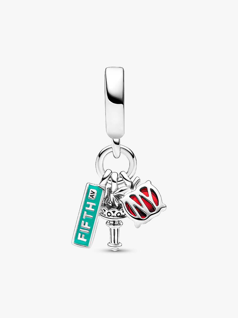 NYC Apple, Torch and Street Sign Triple Dangle Charm Sterling silver