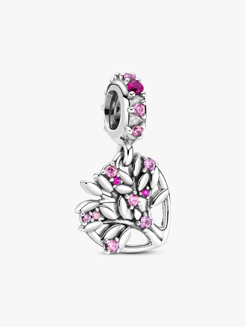 Pink Heart Family Tree Dangle Charm Sterling silver