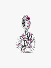 Pink Heart Family Tree Dangle Charm Sterling silver
