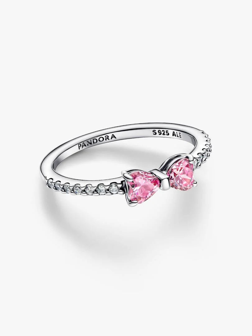 Sparkling Pink Bow Ring Sterling silver