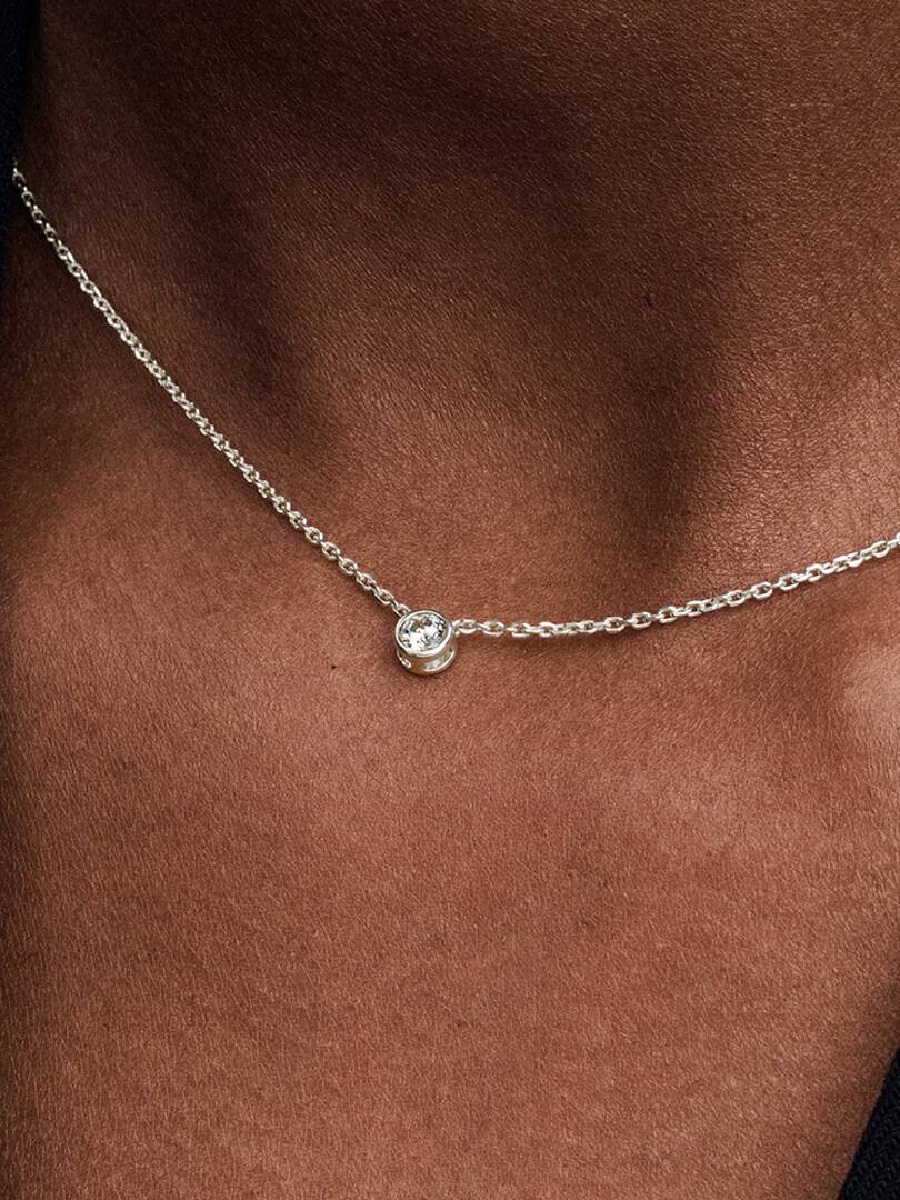 Pandora Era Bezel Sterling Silver Lab-grown Diamond Pendant Necklace 0.15 ct TW, Sterling silver