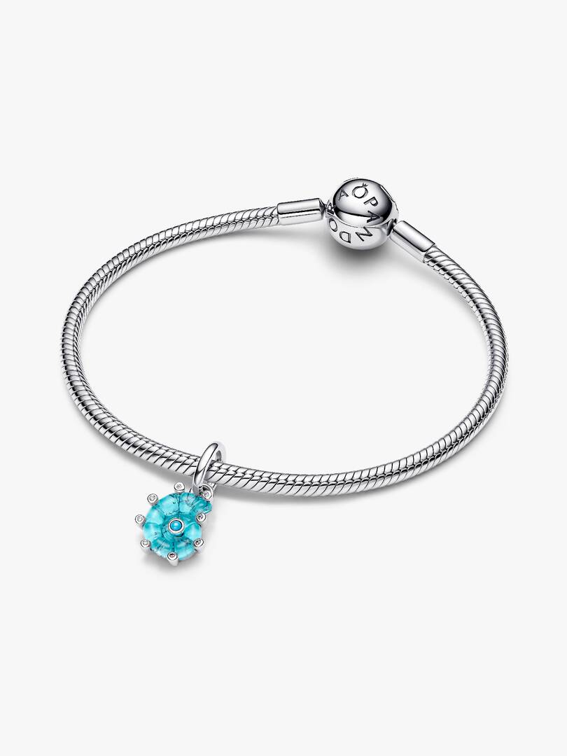 Blue Murano Glass Sea Snail Dangle Charm Sterling silver