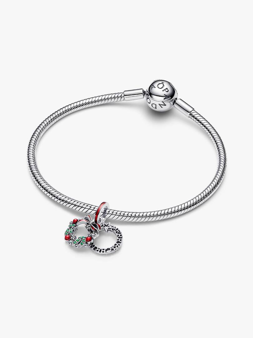Holiday Wreath Double Dangle Charm Sterling silver