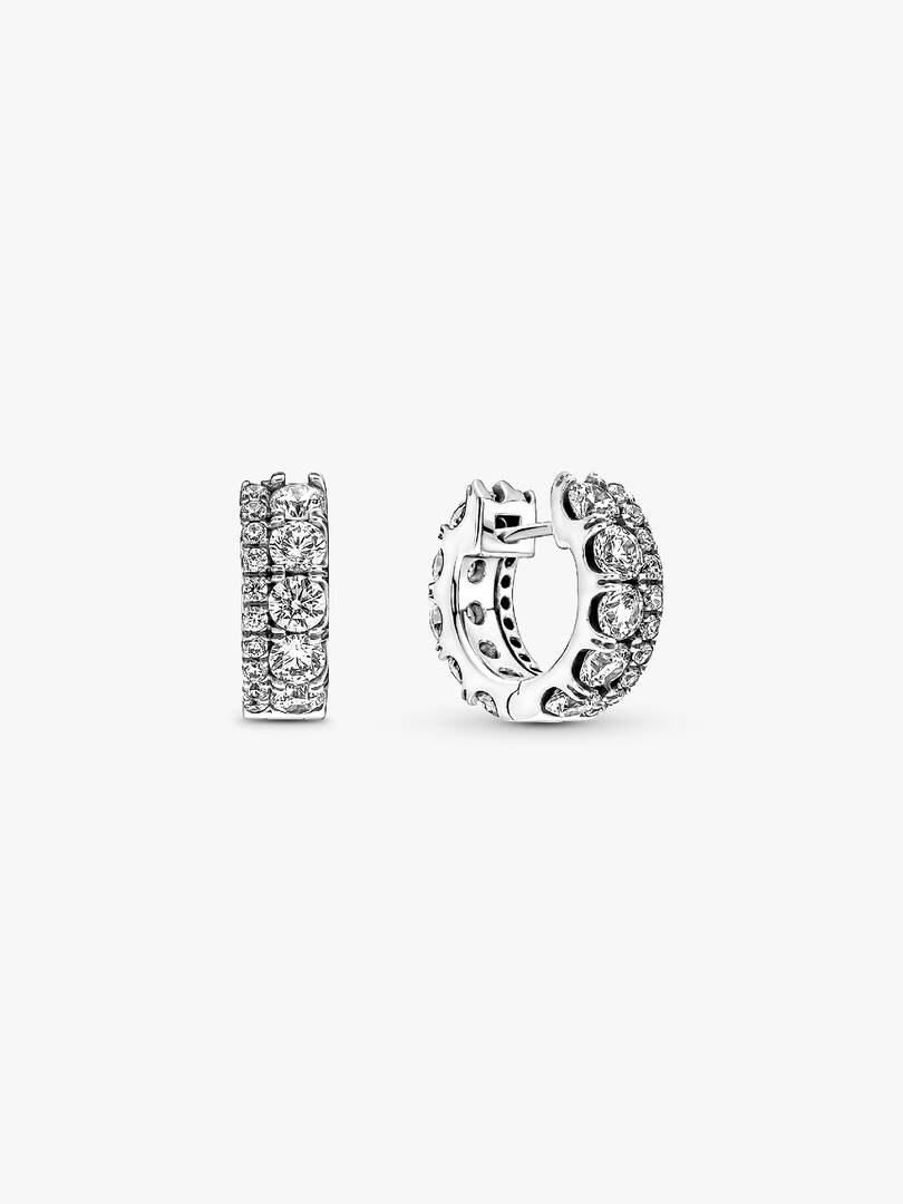 FINAL SALE - Double Band Pavé Hoop Earrings Sterling silver