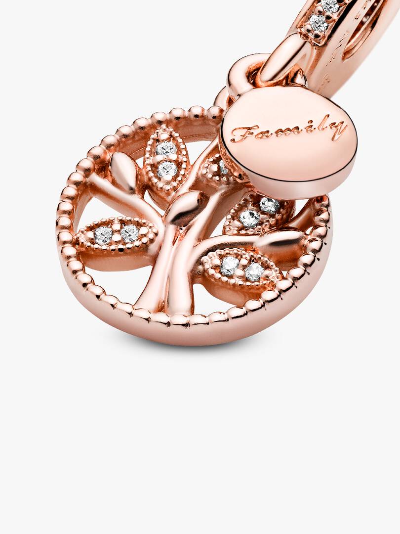 Sparkling Family Tree Dangle Charm 14k rose gold plating