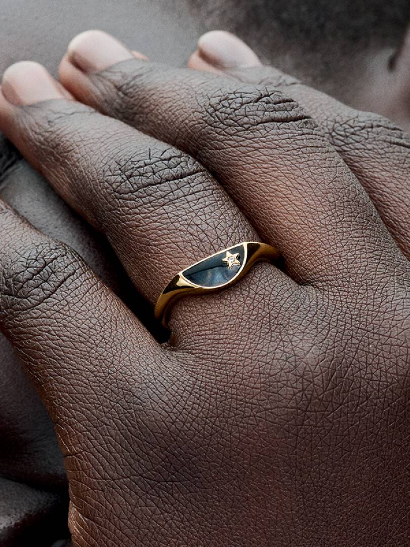 Pandora ME Halved Enamel Signet Ring 14k gold plating