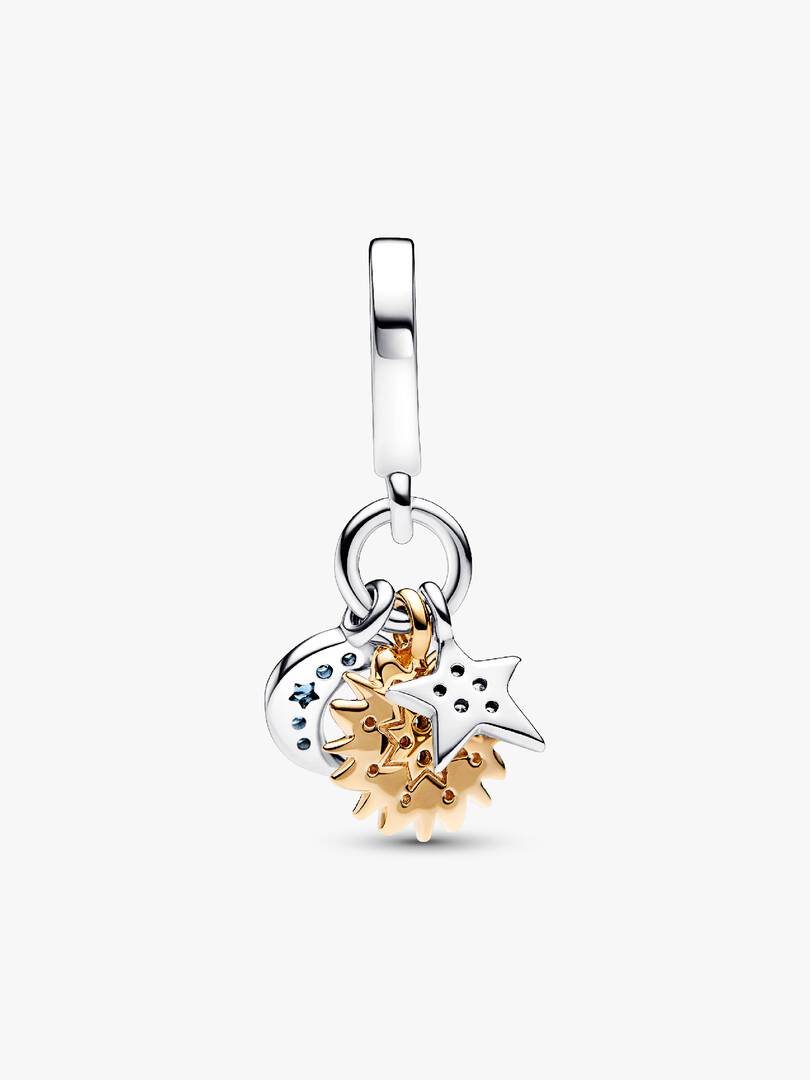 Two-tone Celestial Triple Dangle Charm Sterling silver, 14k gold plating