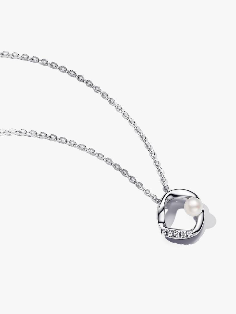 Organically Shaped Pavé Circle & Treated Freshwater Cultured Pearl Collier Necklace Sterling silver