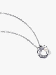 Organically Shaped Pavé Circle & Treated Freshwater Cultured Pearl Collier Necklace Sterling silver