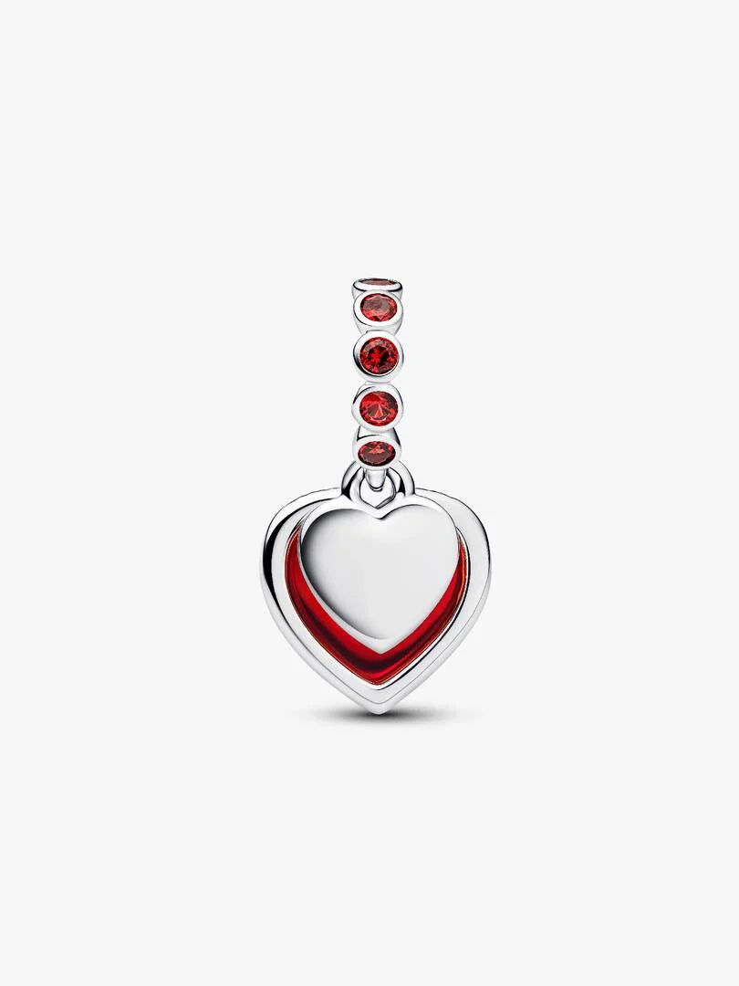 Red Murano Glass Heart Double Dangle Charm Sterling silver