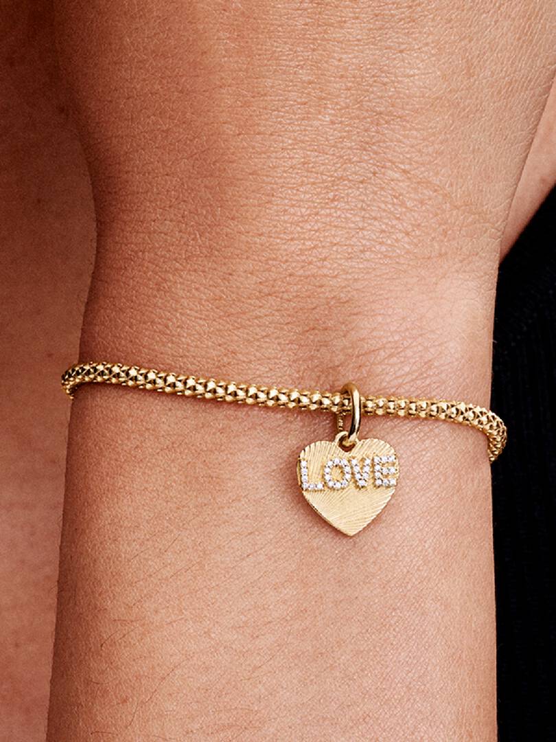 Engravable Love Heart Dangle Charm 14k gold plating
