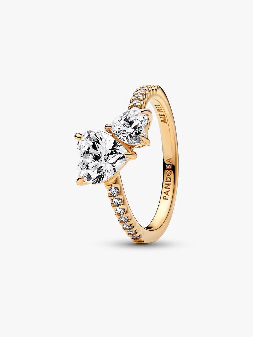 Double Heart Sparkling Ring 14k gold plating