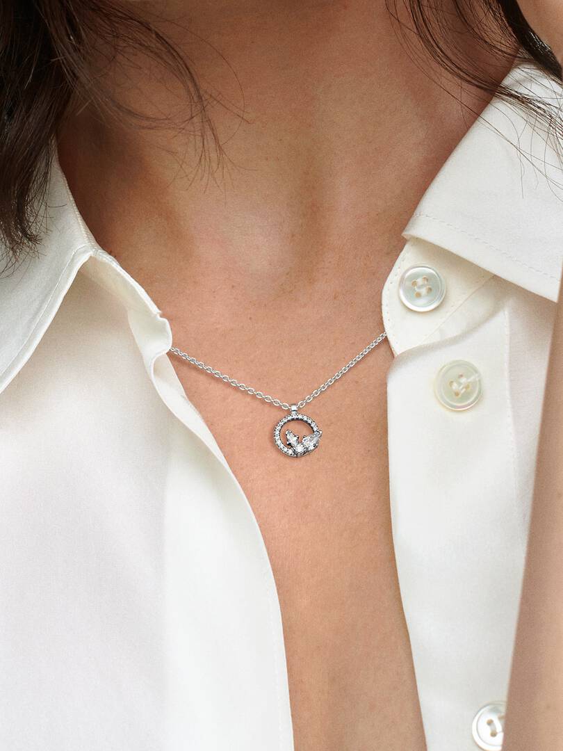FINAL SALE - Sparkling Herbarium Circle & Cluster Pendant Necklace Sterling silver