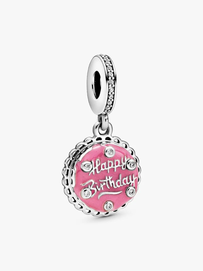 Pink Birthday Cake Dangle Charm Sterling silver