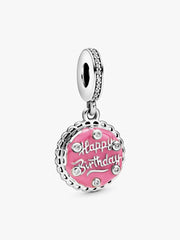 Pink Birthday Cake Dangle Charm Sterling silver