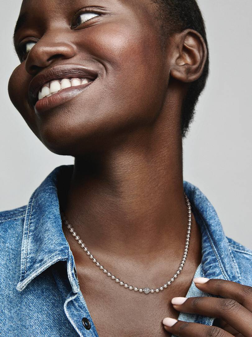 Beads & Pavé Necklace Sterling silver