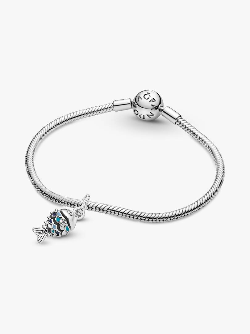 Blue Scaled Fish Dangle Charm Sterling silver