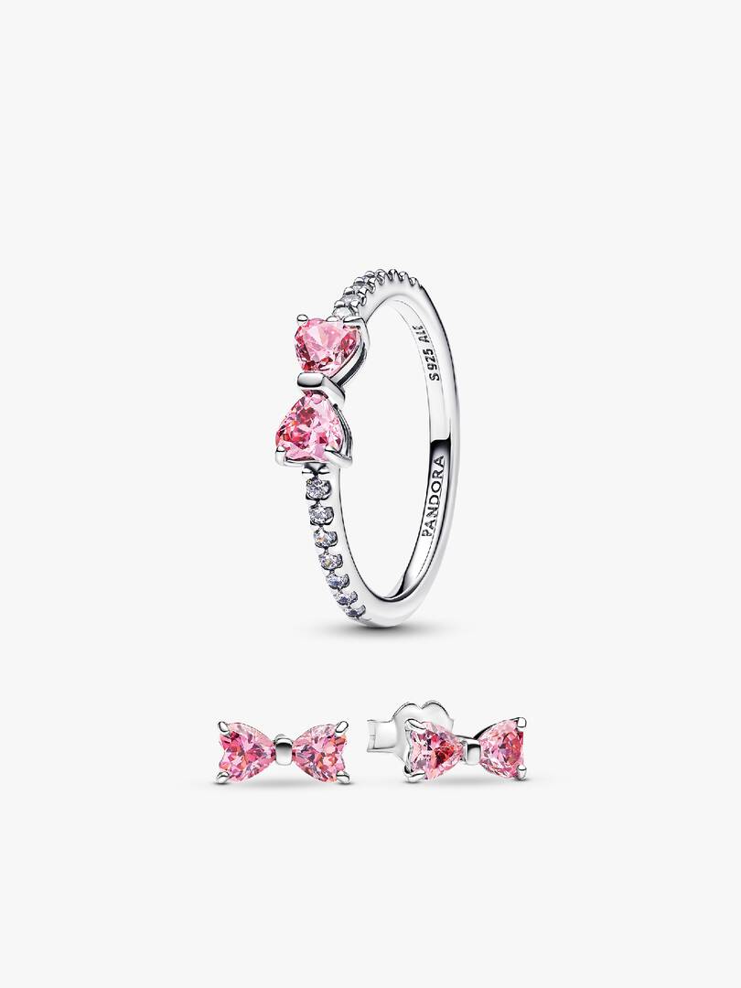 Sparkling Pink Bow Ring Set 2 Quantity