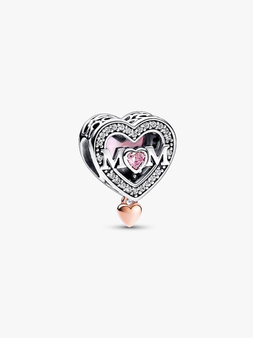 Two-tone Openwork Mom & Heart Charm Sterling silver, 14k rose gold plating