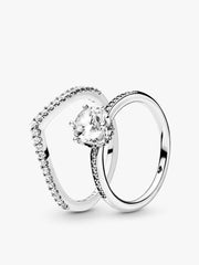 Shimmering Solitaire Wishbone Stacking Ring Set 2 Quantity