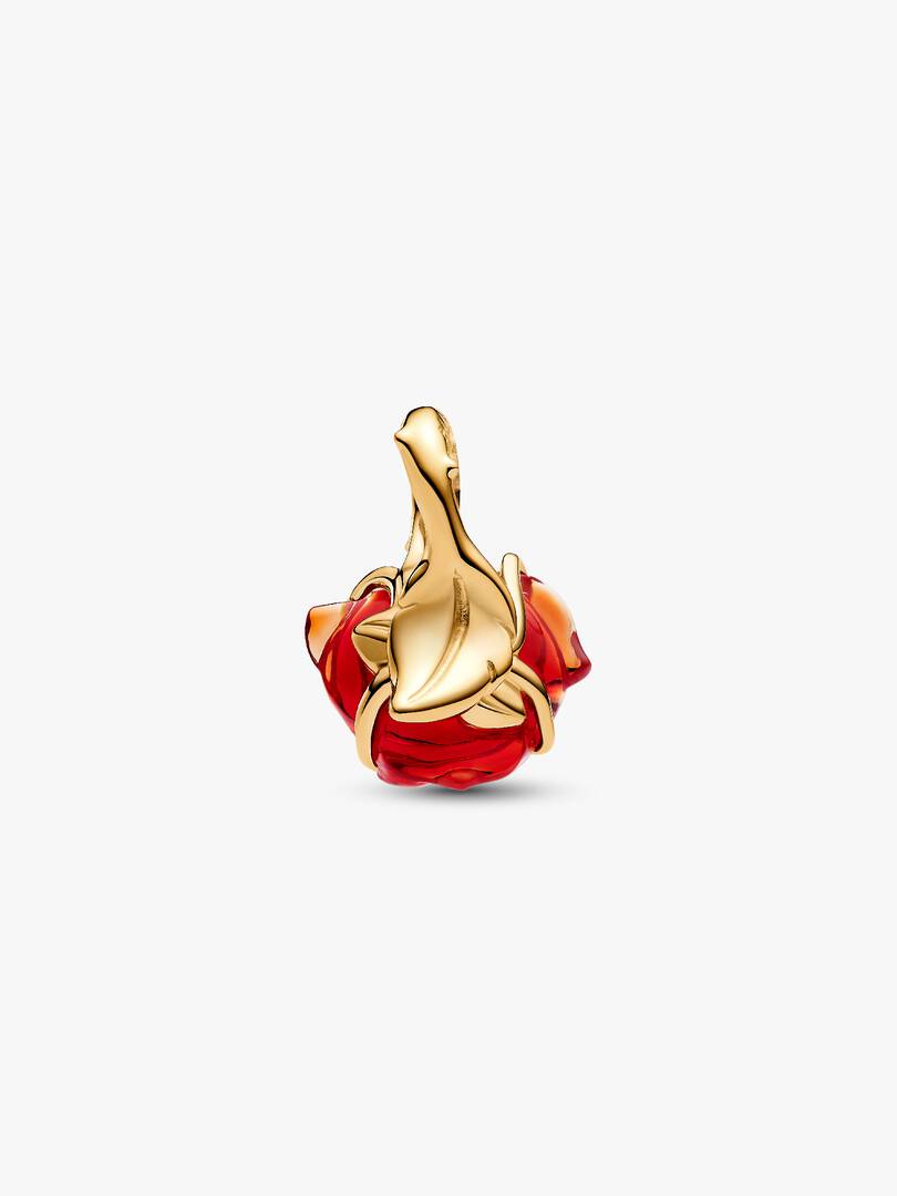Disney Beauty and the Beast Enchanted Rose Dangle Charm 14k gold plating