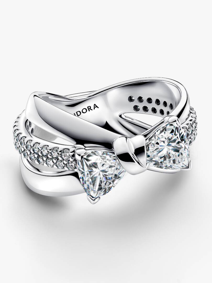 FINAL SALE - Sparkling Bow Crossover Ring Sterling silver