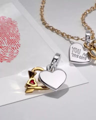Engravable Heart & Arrow Double Dangle Charm Sterling silver, 14k gold plating