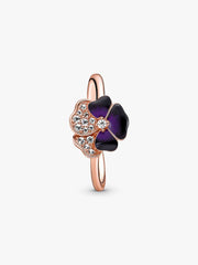 FINAL SALE - Deep Purple Pansy Flower Ring 14k rose gold plating
