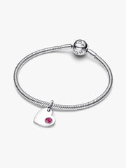 July Engravable Heart True Red Stone Dangle Charm Sterling silver