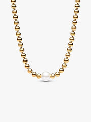 FINAL SALE - Treated Freshwater Cultured Pearl & Beads Collier Necklace 14k gold plating