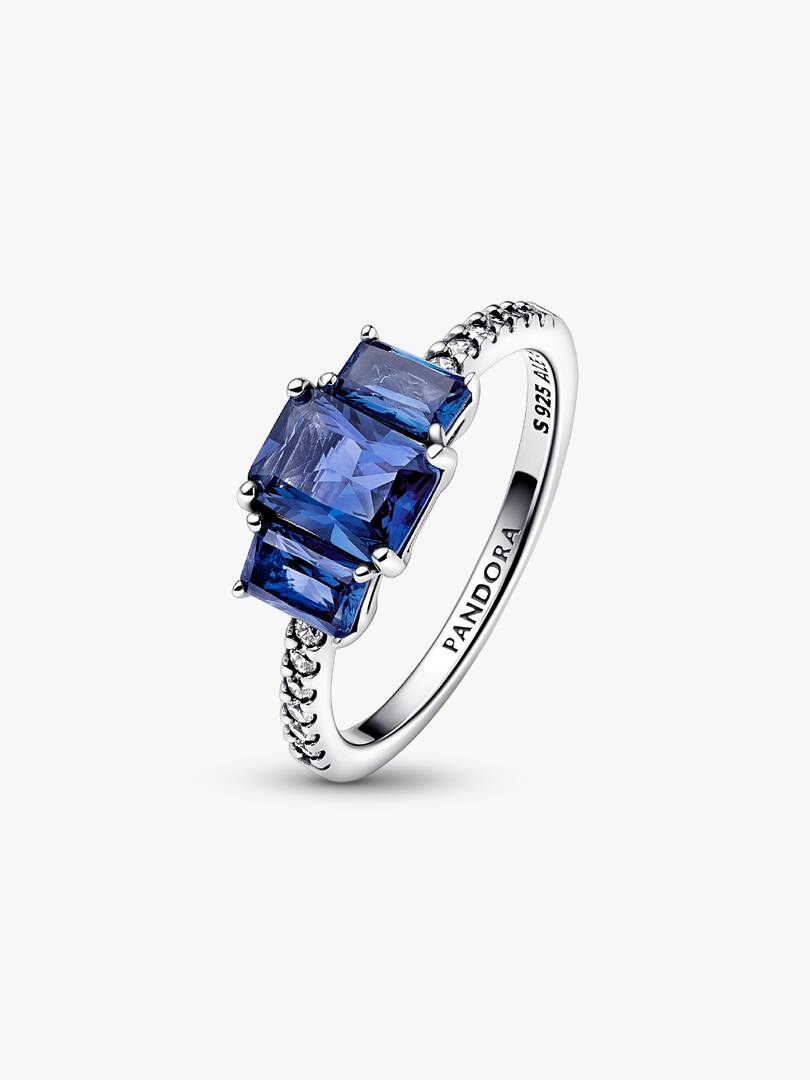 FINAL SALE - Blue Rectangular Three Stone Sparkling Ring Sterling silver